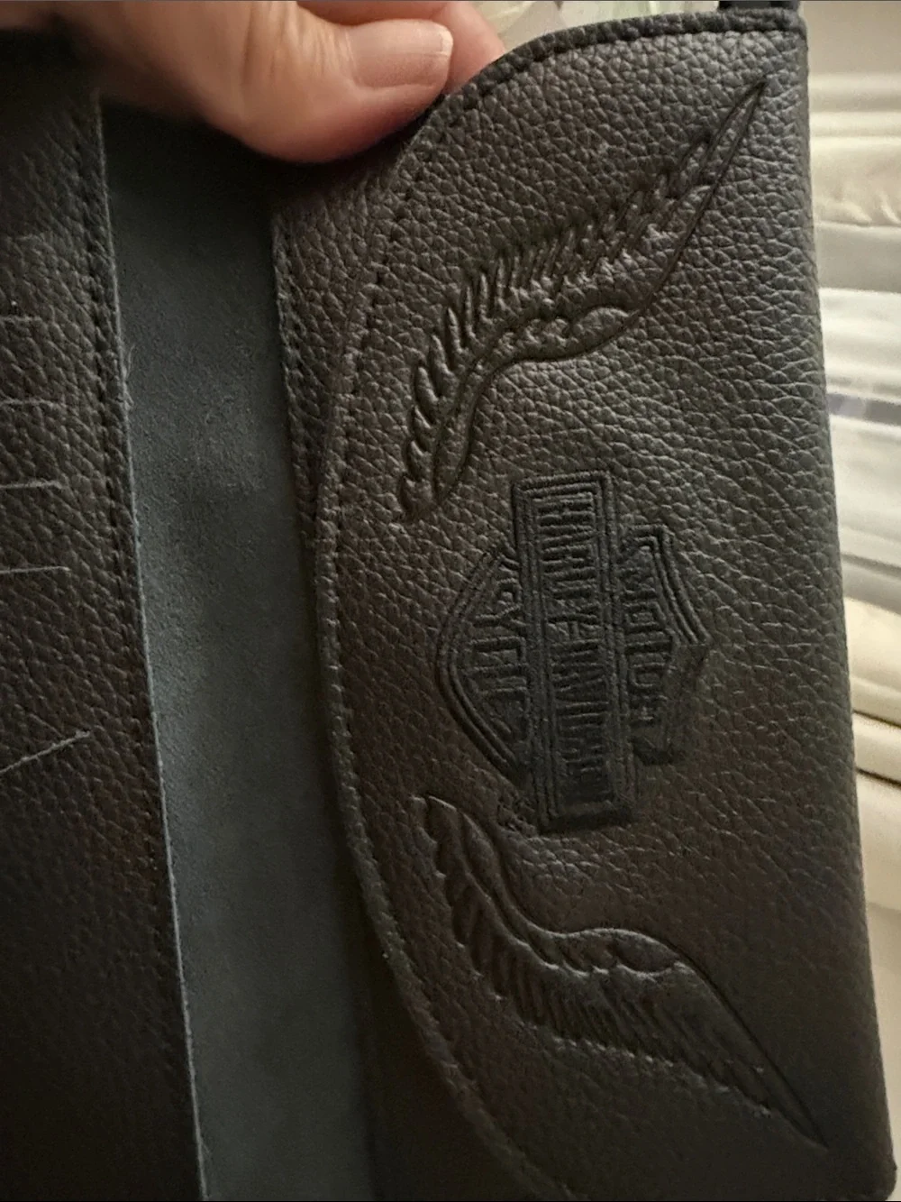 Harley-Davidson Black Embossed Wing Trifold Wallet